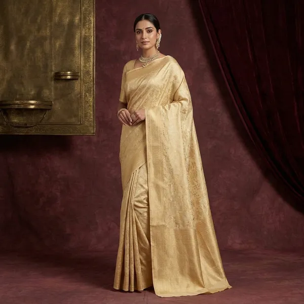 Beige_Dharmavaram_Pure_Silk_Saree