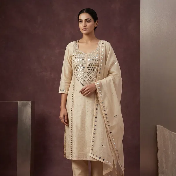 Beige_Mirrorwork_Tissue_Unstitched_Salwar_Suit