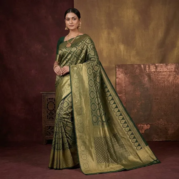Bottle_Green_Zariwork_Gold_Pure_Silk_Saree