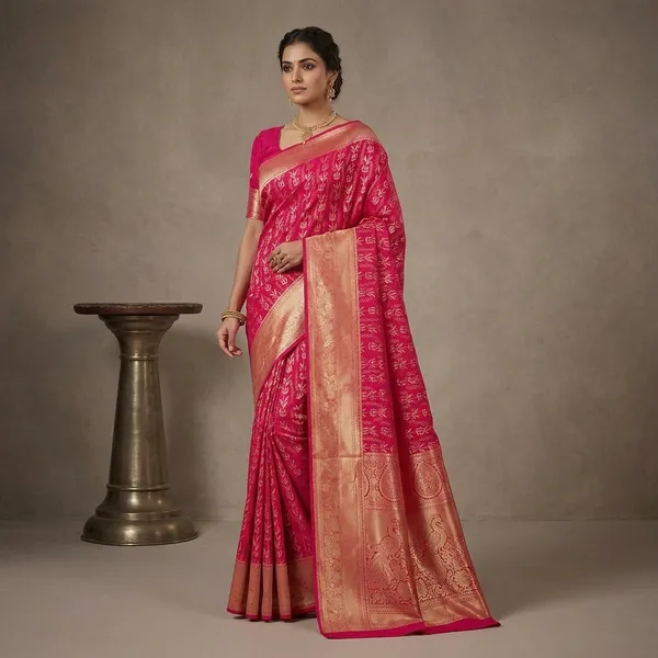 Rani_Pink_Zariwork_Gold_Pure_Silk_Saree