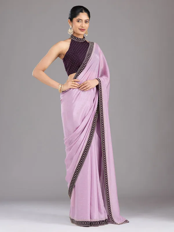 Lavender_Satin_Gold_Stonework_Saree_With_Matching_Blouse_Piece