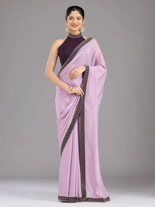Lavender_Satin_Gold_Stonework_Saree_With_Matching_Blouse_Piece