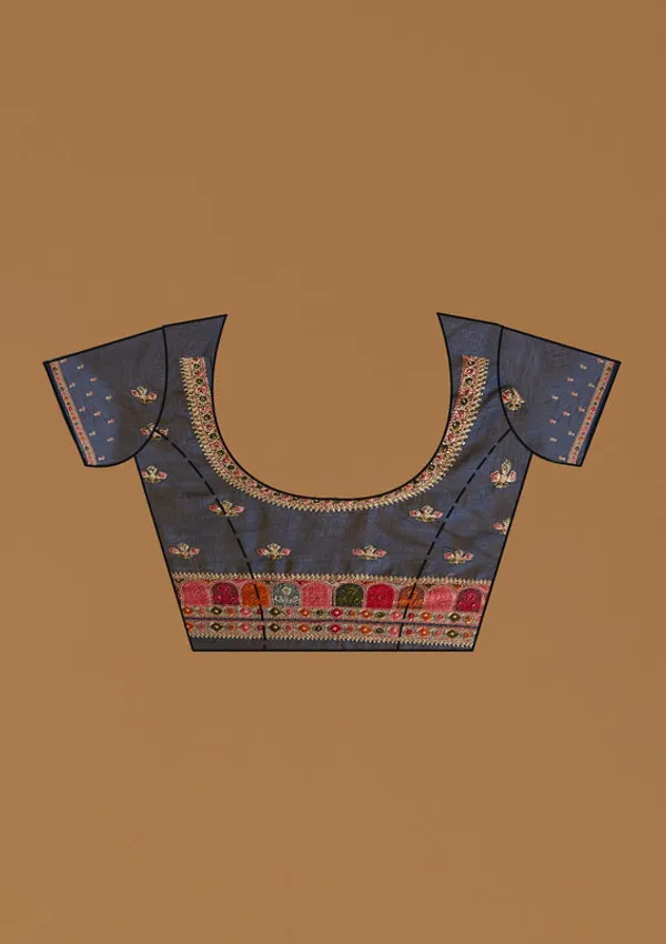 Peacock_Blue_Georgette_Gold_Zariwork_Saree_With_Matching_Blouse_Piece