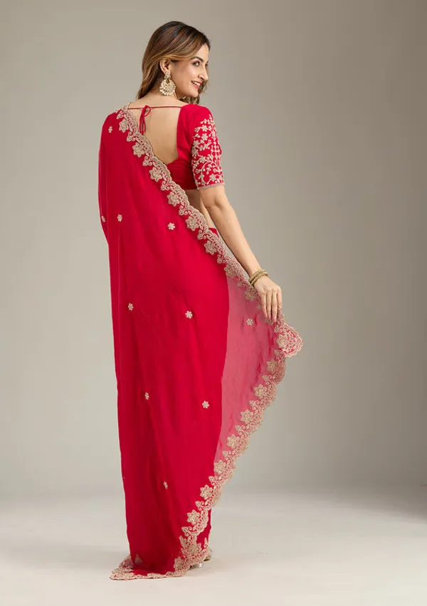 Rani_Pink_Crepe_Cording_Saree_With_Matching_Blouse_Piece