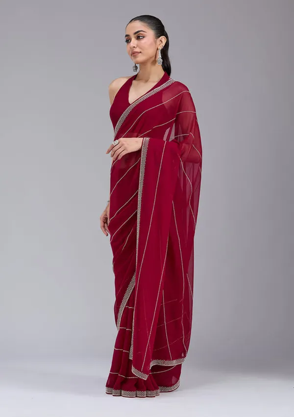 Maroon_Georgette_Gold_Stonework_Saree_With_Matching_Blouse_Piece