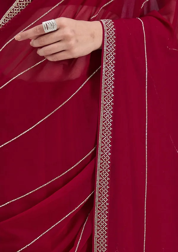 Maroon_Georgette_Gold_Stonework_Saree_With_Matching_Blouse_Piece