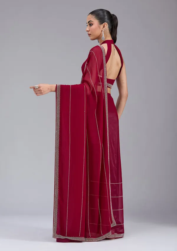 Maroon_Georgette_Gold_Stonework_Saree_With_Matching_Blouse_Piece