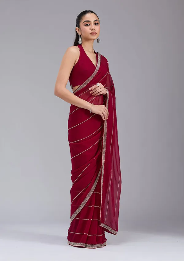 Maroon_Georgette_Gold_Stonework_Saree_With_Matching_Blouse_Piece