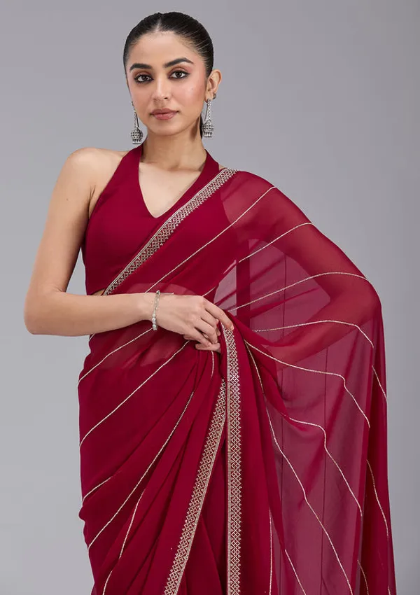 Maroon_Georgette_Gold_Stonework_Saree_With_Matching_Blouse_Piece