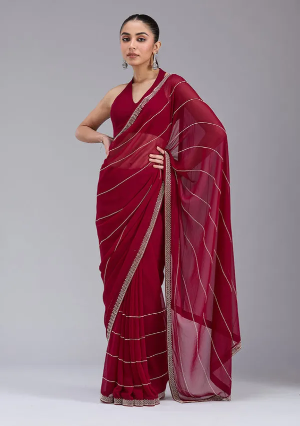 Maroon_Georgette_Gold_Stonework_Saree_With_Matching_Blouse_Piece