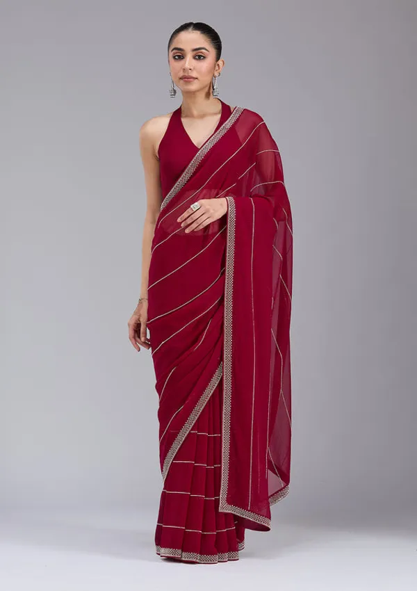Maroon_Georgette_Gold_Stonework_Saree_With_Matching_Blouse_Piece