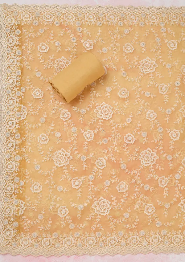 Yellow_Organza_Threadwork_Unstitched_Dress_Material_With_Matching_Bottom_And_Dupatta