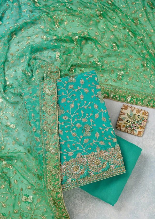 Sea_Green_Georgette_Gold_Zardozi_Work_Unstitched_Dress_Material_With_Matching_Bottom_And_Dupatta