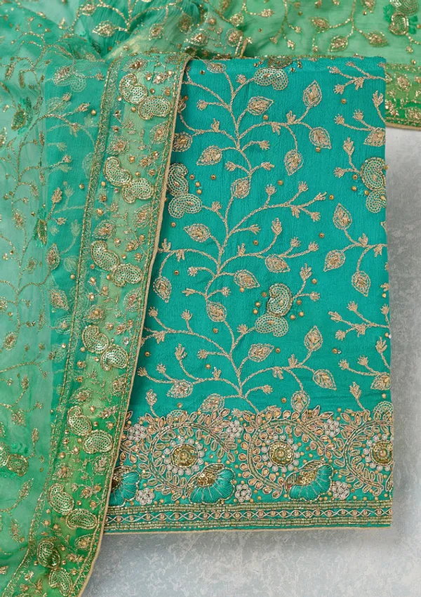 Sea_Green_Georgette_Gold_Zardozi_Work_Unstitched_Dress_Material_With_Matching_Bottom_And_Dupatta