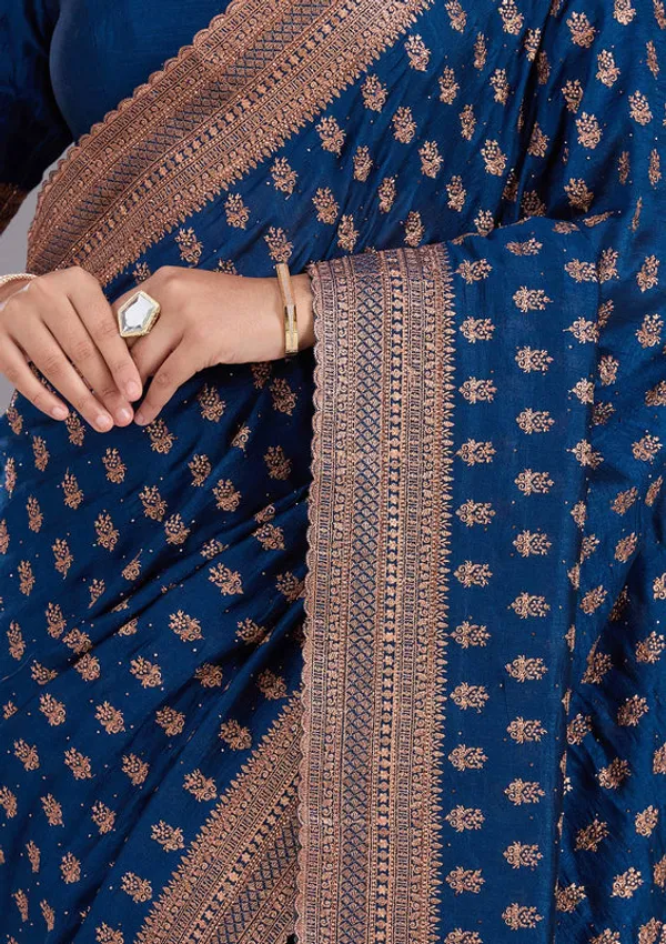 Peacock_Blue_Soft_Raw_Silk_Antique_Zariwork_Saree_With_Matching_Blouse_Piece