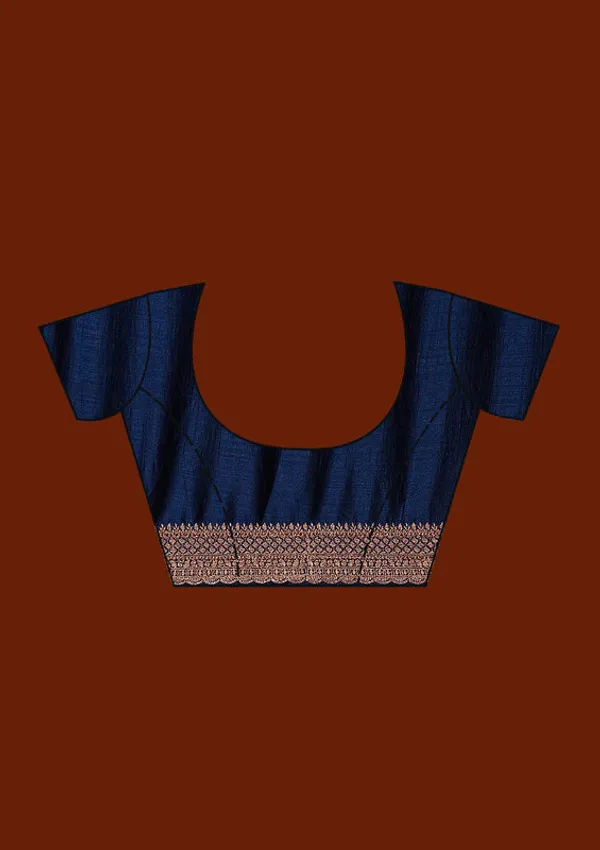 Peacock_Blue_Soft_Raw_Silk_Antique_Zariwork_Saree_With_Matching_Blouse_Piece