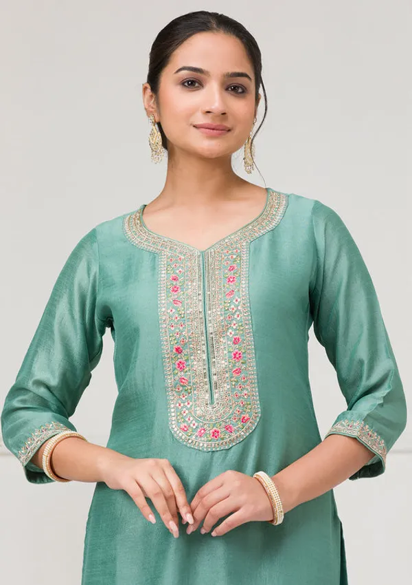 Sea_Green_Soft_Raw_Silk_Threadwork_Straight_Kurta_With_Regular_Pant_And_Dupatta