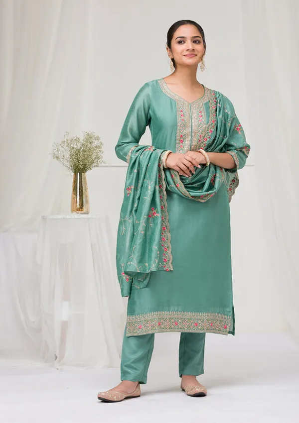 Sea_Green_Soft_Raw_Silk_Threadwork_Straight_Kurta_With_Regular_Pant_And_Dupatta