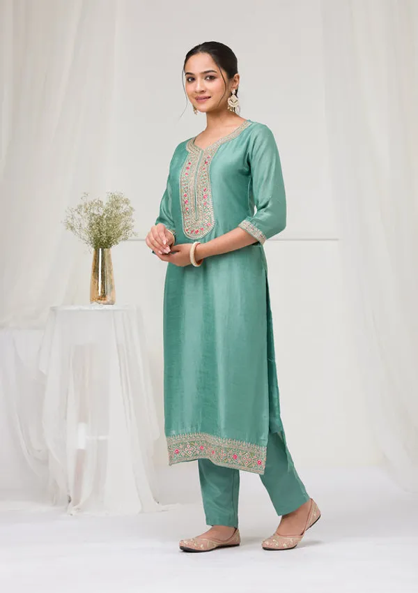 Sea_Green_Soft_Raw_Silk_Threadwork_Straight_Kurta_With_Regular_Pant_And_Dupatta