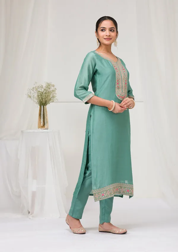 Sea_Green_Soft_Raw_Silk_Threadwork_Straight_Kurta_With_Regular_Pant_And_Dupatta