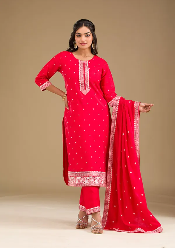 Red_Crepe_Silver_Zariwork_Straight_Kurta_With_Pant_Regular_And_Dupatta