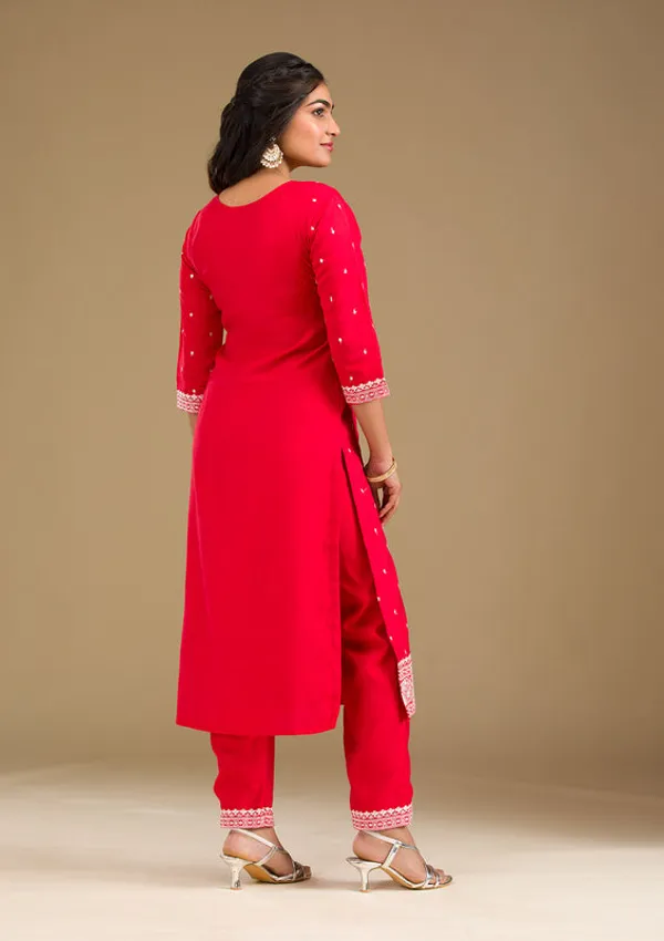 Red_Crepe_Silver_Zariwork_Straight_Kurta_With_Pant_Regular_And_Dupatta