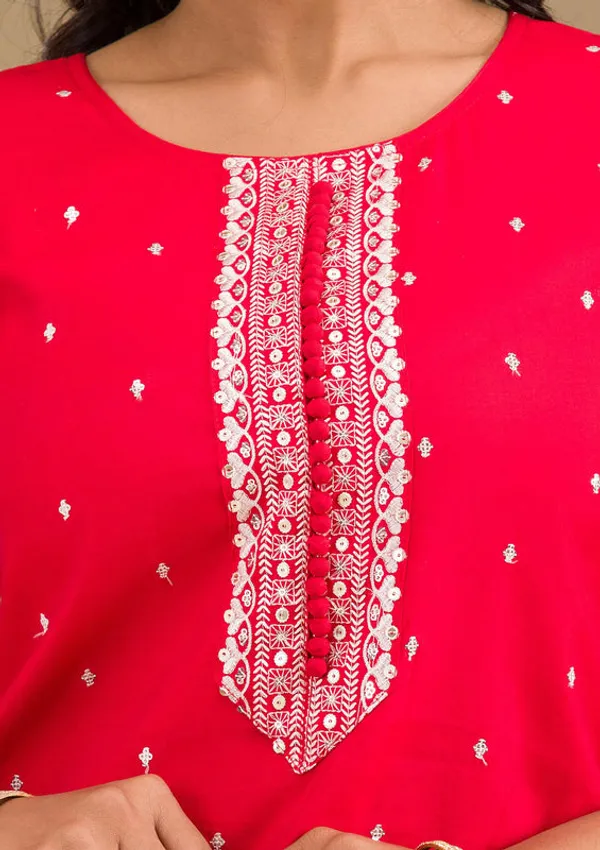 Red_Crepe_Silver_Zariwork_Straight_Kurta_With_Pant_Regular_And_Dupatta