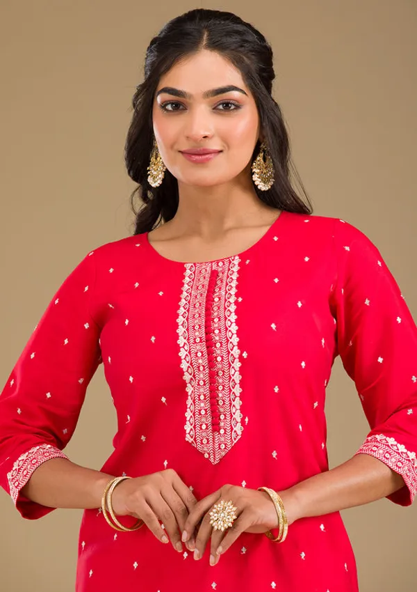 Red_Crepe_Silver_Zariwork_Straight_Kurta_With_Pant_Regular_And_Dupatta