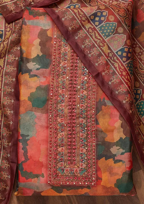 Multi_Chanderi_Abstract_Geometric_Threadwork_Unstitched_Dress_Material_With_Matching_Bottom_And_Dupatta