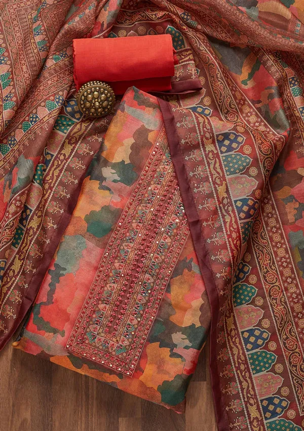Multi_Chanderi_Abstract_Geometric_Threadwork_Unstitched_Dress_Material_With_Matching_Bottom_And_Dupatta