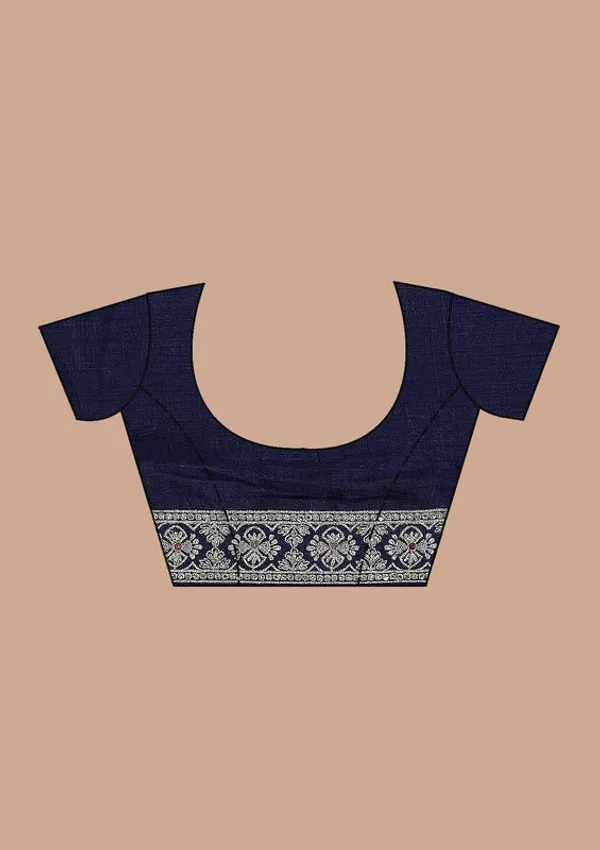 Navy_Blue_Soft_Raw_Silk_Silver_Zariwork_Saree_With_Matching_Blouse_Piece