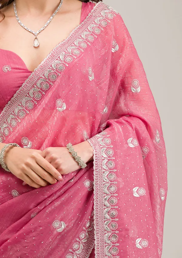 Pink_Tissue_Silver_Zariwork_Saree_With_Matching_Blouse_Piece