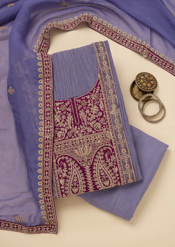 Purple_Tissue_Gold_Zariwork_Unstitched_Dress_Material_With_Matching_Bottom_And_Dupatta