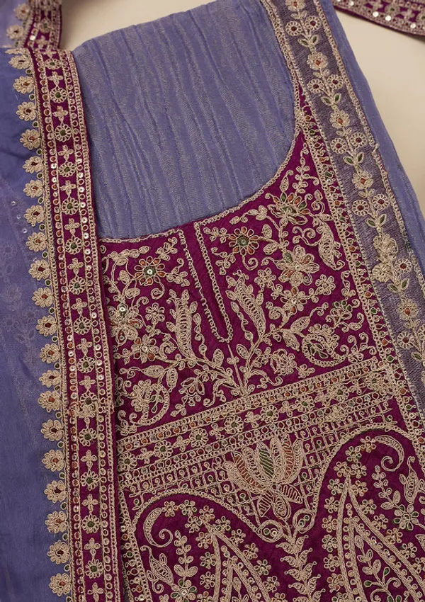 Purple_Tissue_Gold_Zariwork_Unstitched_Dress_Material_With_Matching_Bottom_And_Dupatta