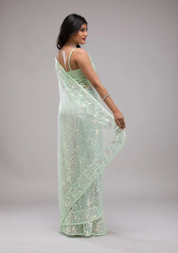 Pista_Green_Net_Sequins_Saree_With_Matching_Blouse_Piece