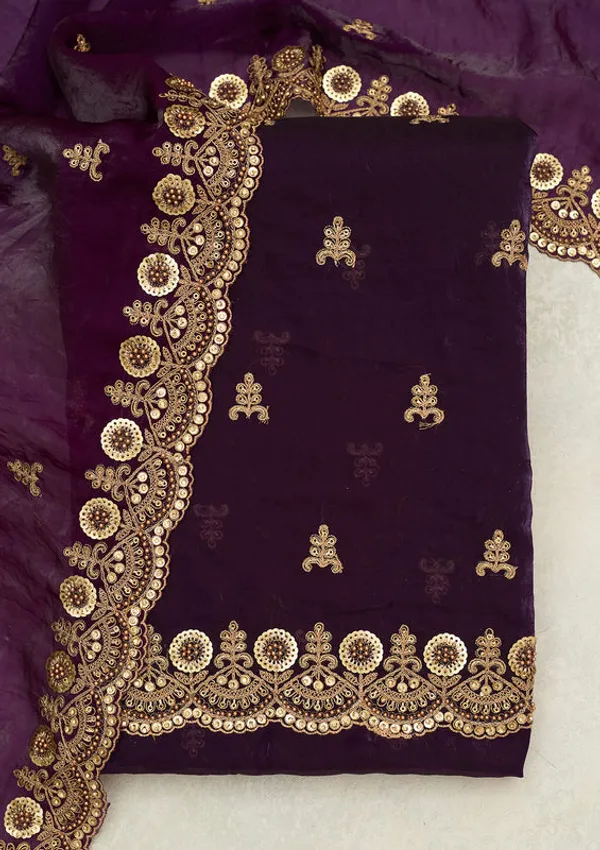Purple_Organza_Cording_Unstitched_Dress_Material_With_Matching_Bottom_And_Dupatta