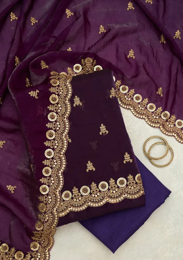 Purple_Organza_Cording_Unstitched_Dress_Material_With_Matching_Bottom_And_Dupatta