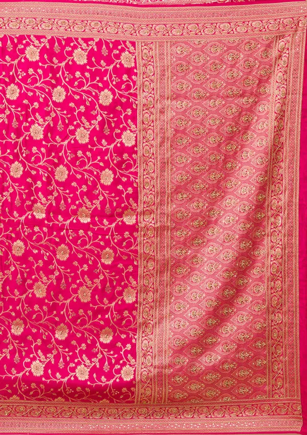 Rani_Pink_Silk_Jaal_Cutdana_Saree_With_Matching_Blouse_Piece