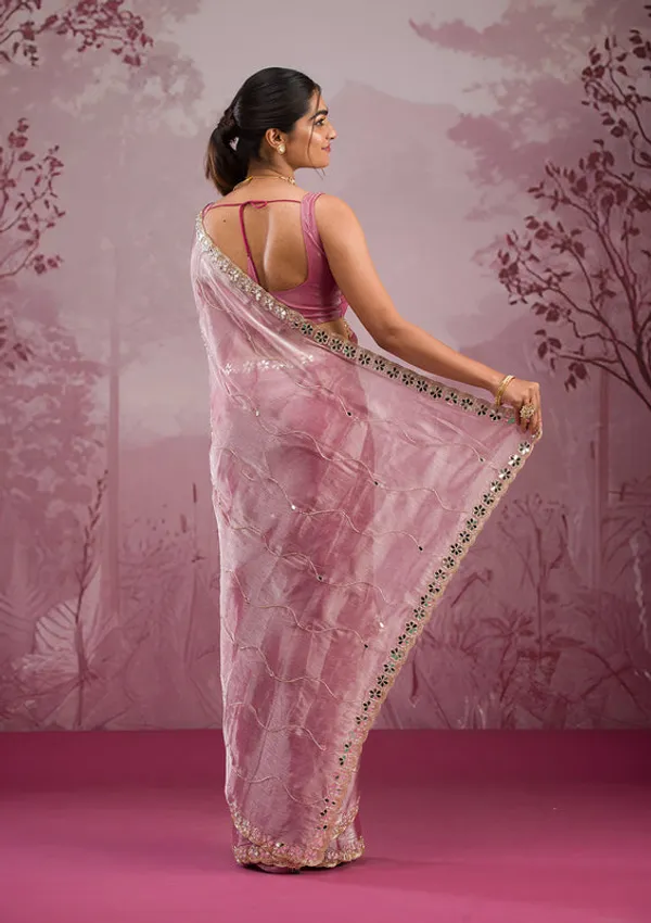 Onion_Pink_Organza_Mirrorwork_Saree_With_Matching_Blouse_Piece