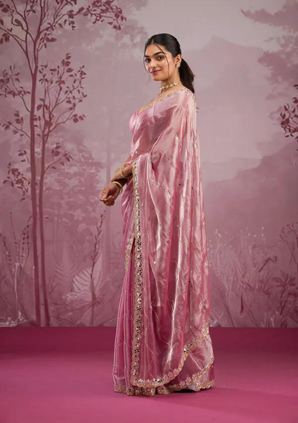 Onion_Pink_Organza_Mirrorwork_Saree_With_Matching_Blouse_Piece