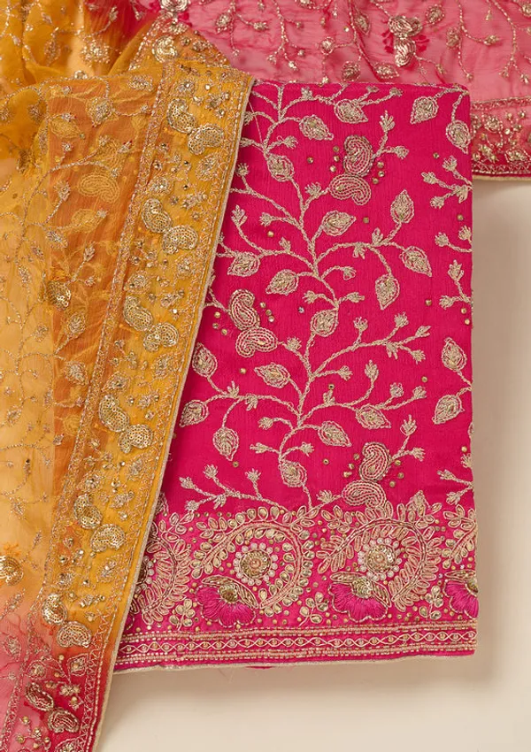 Rani_Pink_Georgette_Gold_Zardozi_Work_Unstitched_Dress_Material_With_Matching_Bottom_And_Dupatta
