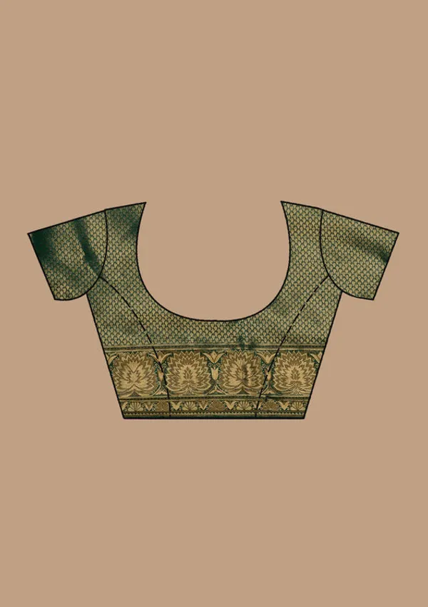 Bottle_Green_Silk_Jaal_Zariwork_Saree_With_Matching_Blouse_Piece