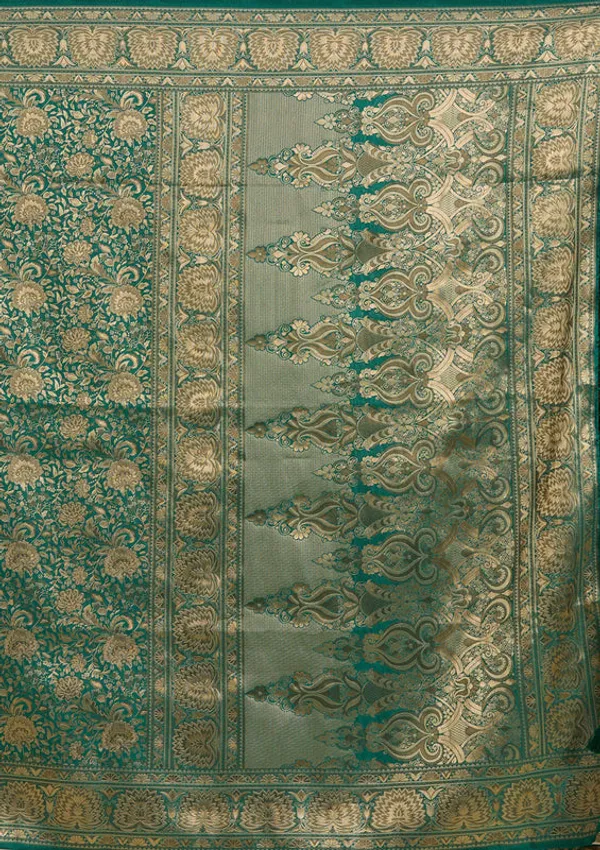 Bottle_Green_Silk_Jaal_Zariwork_Saree_With_Matching_Blouse_Piece