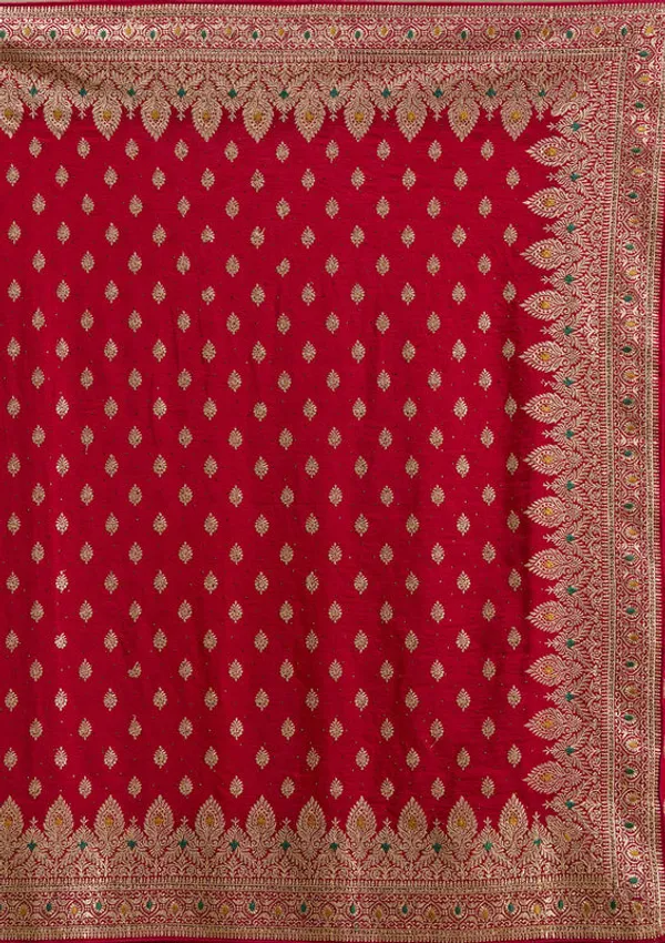 Red_Soft_Raw_Silk_Gold_Zariwork_Saree_With_Matching_Blouse_Piece