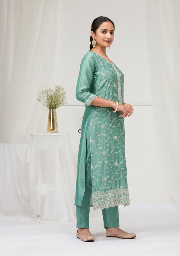 Sea_Green_Soft_Raw_Silk_Threadwork_Straight_Kurta_With_Regular_Pant_And_Dupatta