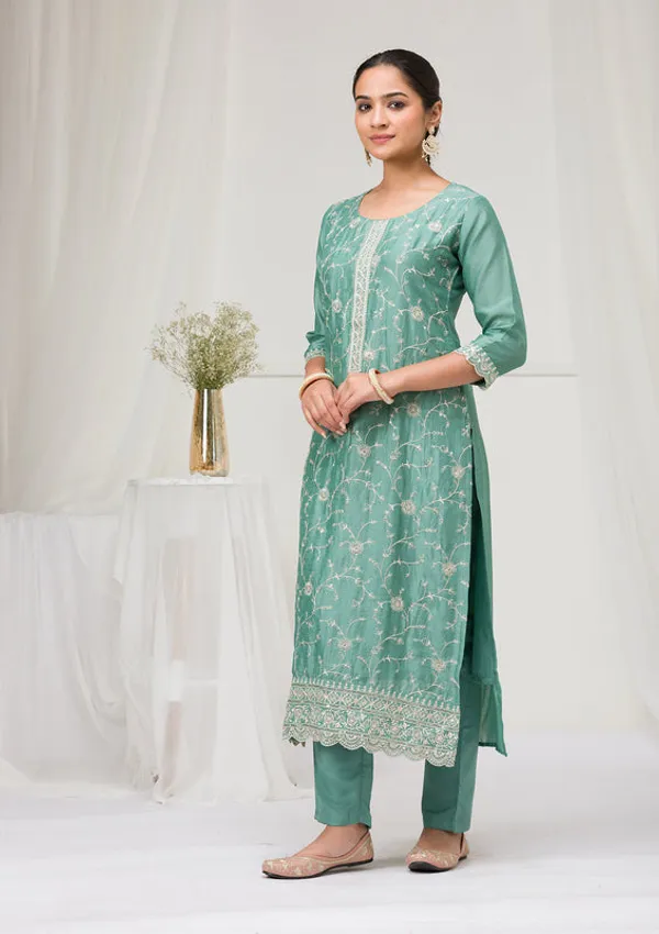 Sea_Green_Soft_Raw_Silk_Threadwork_Straight_Kurta_With_Regular_Pant_And_Dupatta