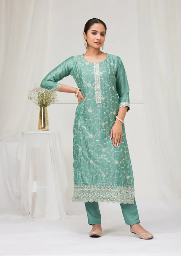 Sea_Green_Soft_Raw_Silk_Threadwork_Straight_Kurta_With_Regular_Pant_And_Dupatta