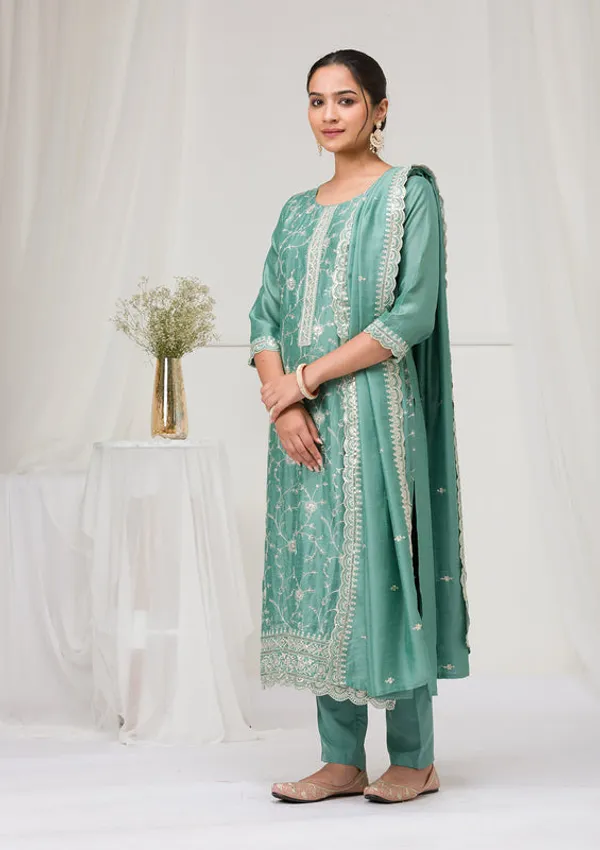 Sea_Green_Soft_Raw_Silk_Threadwork_Straight_Kurta_With_Regular_Pant_And_Dupatta