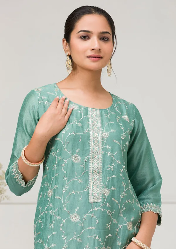 Sea_Green_Soft_Raw_Silk_Threadwork_Straight_Kurta_With_Regular_Pant_And_Dupatta