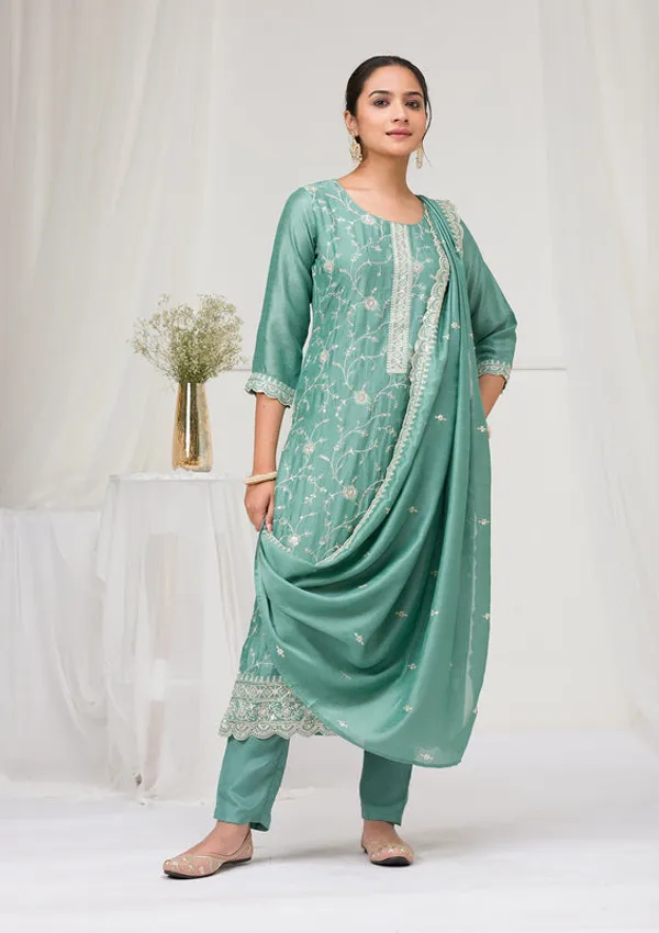 Sea_Green_Soft_Raw_Silk_Threadwork_Straight_Kurta_With_Regular_Pant_And_Dupatta